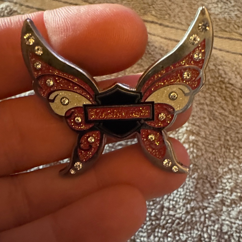Butterfly Brooch with Red and Silver Accents